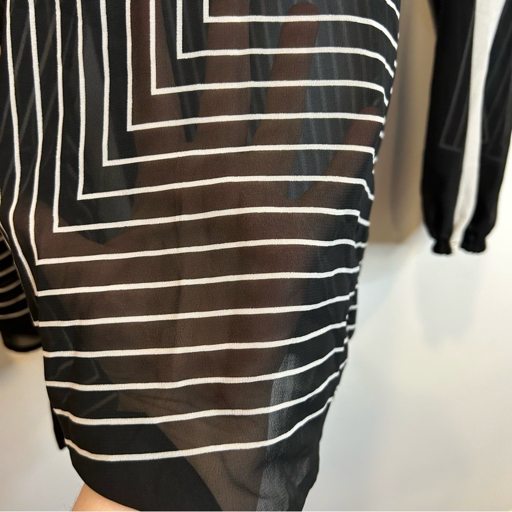 Laura Mixed Stripe Button-Down Sheer Blouse Black and White Pattern - Picture 11 of 13
